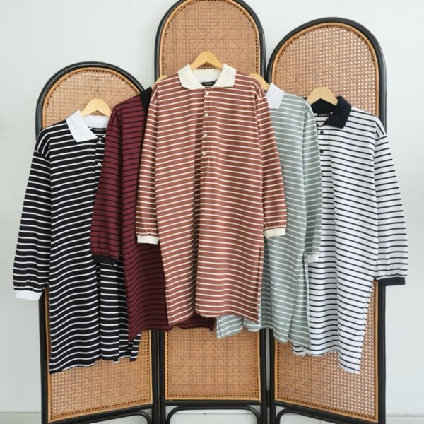 ByMeldev Button Stripes Polo Tunik Salur