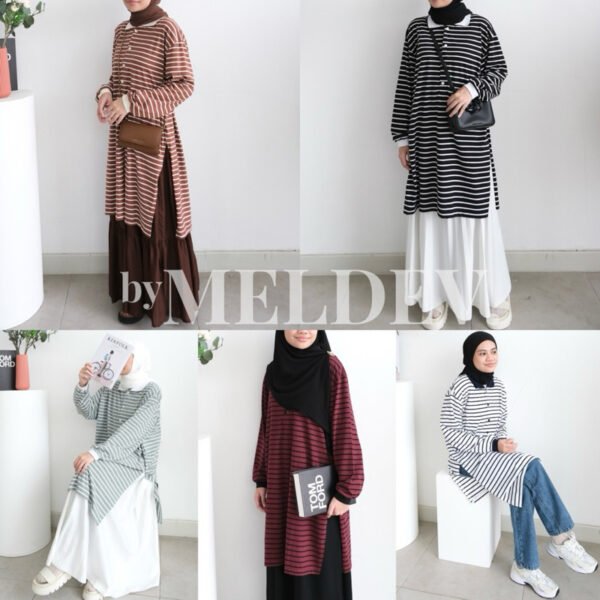 ByMeldev Button Stripes Polo Tunik Salur
