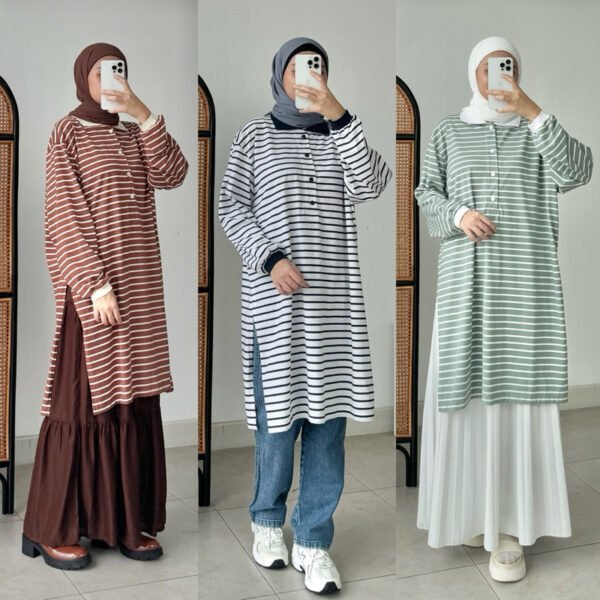 ByMeldev Button Stripes Polo Tunik Salur
