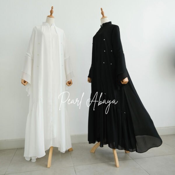 ByMeldev Flower 3D Dress & Pearl Abaya Gamis Lebaran Hitam Putih