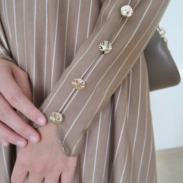 ByMeldev Stripes Knit Button Dress Gamis Salur Kancing Syar’i