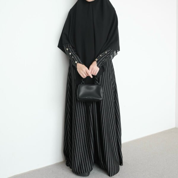 ByMeldev Stripes Knit Button Dress Gamis Salur Kancing Syar’i