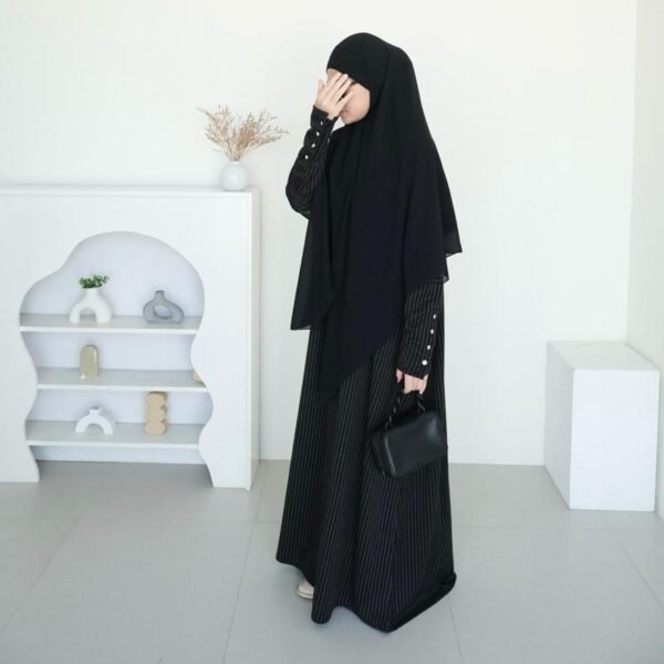 ByMeldev Kala Stripes Button Maxi Dress Abaya Salur Muslim Umroh Busui Nonbusui Jumbo