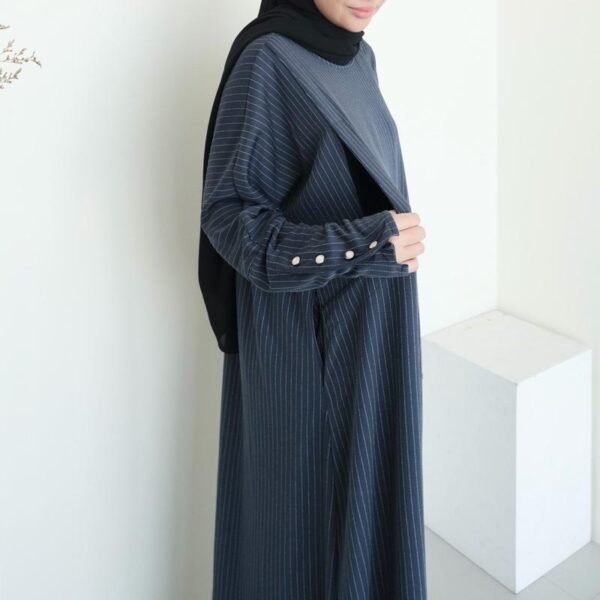 ByMeldev Kala Stripes Button Maxi Dress Abaya Salur Muslim Umroh Busui Nonbusui Jumbo